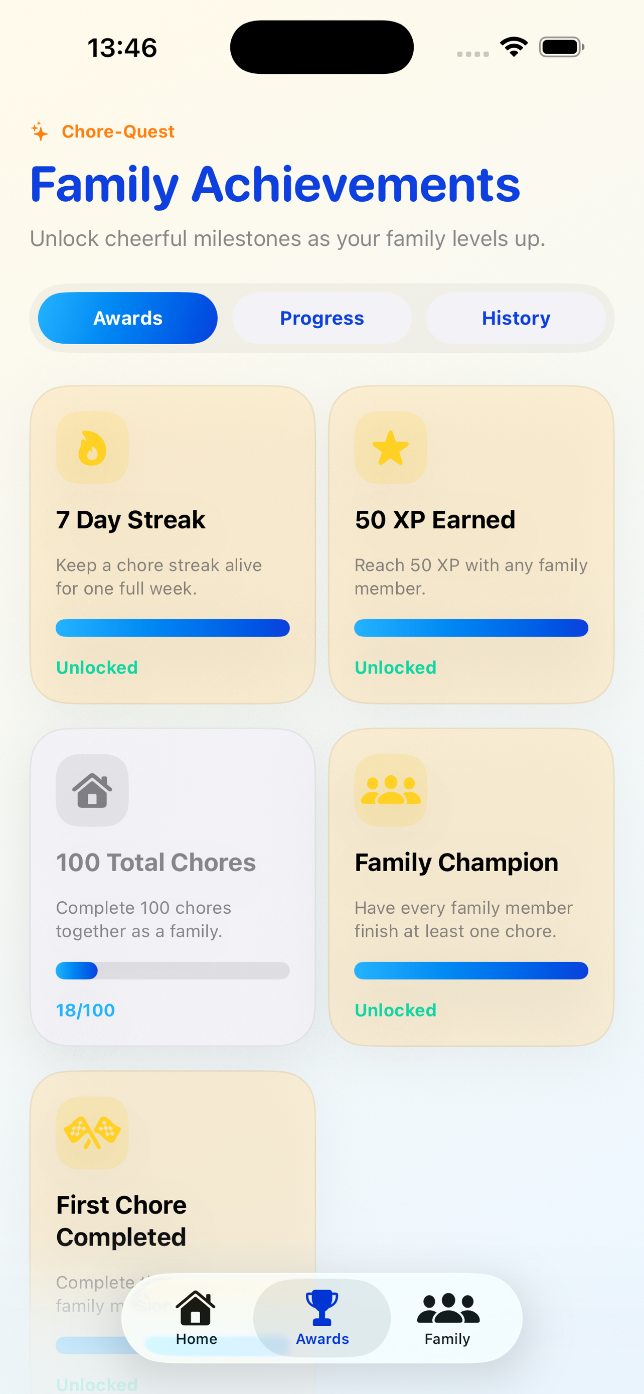 Chore-Quest achievements screen