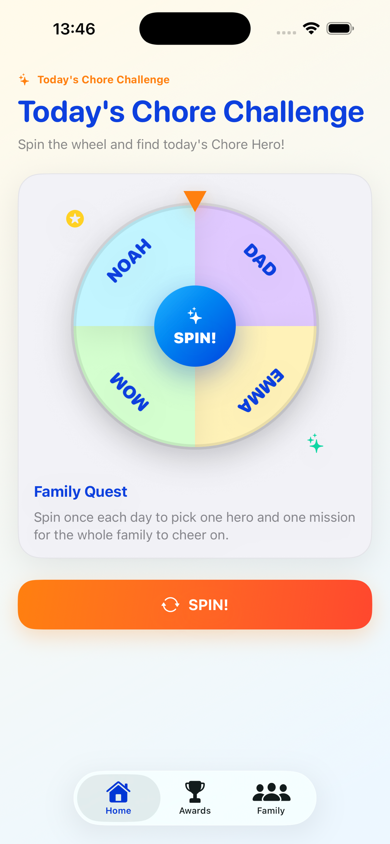 Chore-Quest daily spin screen